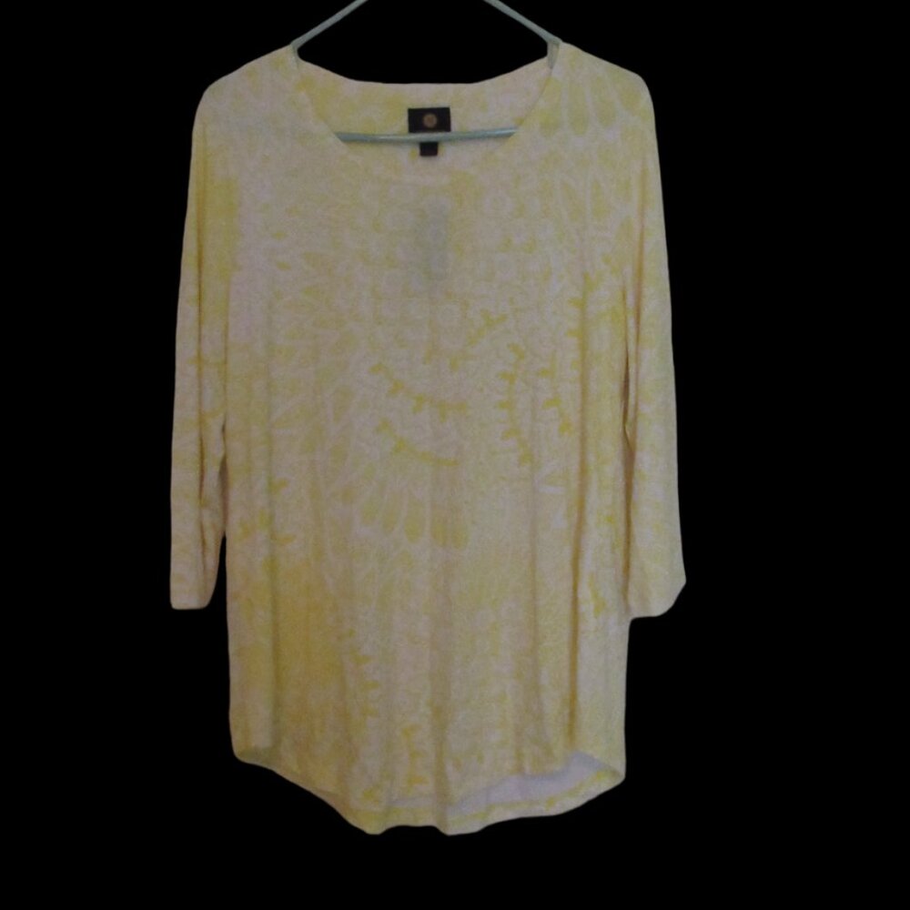 JM Collection Tunic Top, Size-M, NWT, Yellow/White Print - Picture 2 of 8